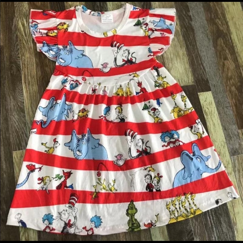 Dr Seuss Day Cat in the Hat Flutter Sleeve Red Striped Dress